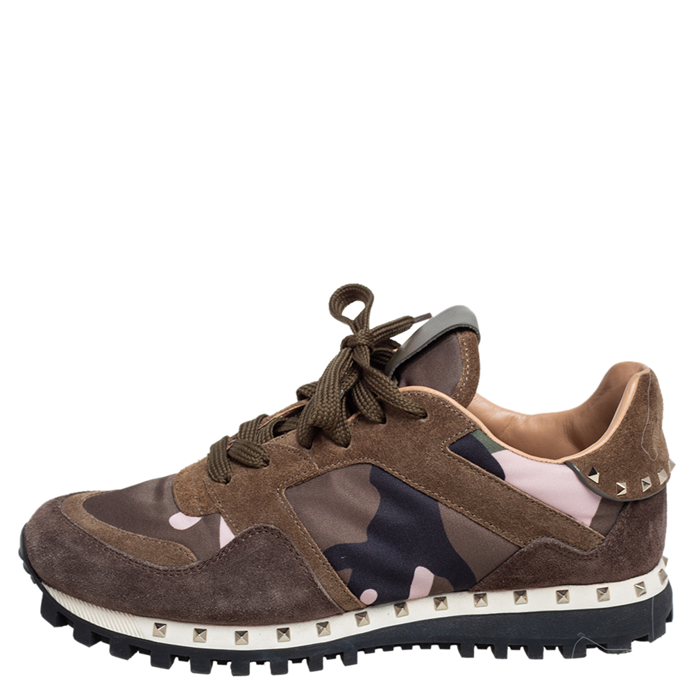 

Valentino Military Green Camouflage Nylon and Suede Rockrunner Sneakers Size