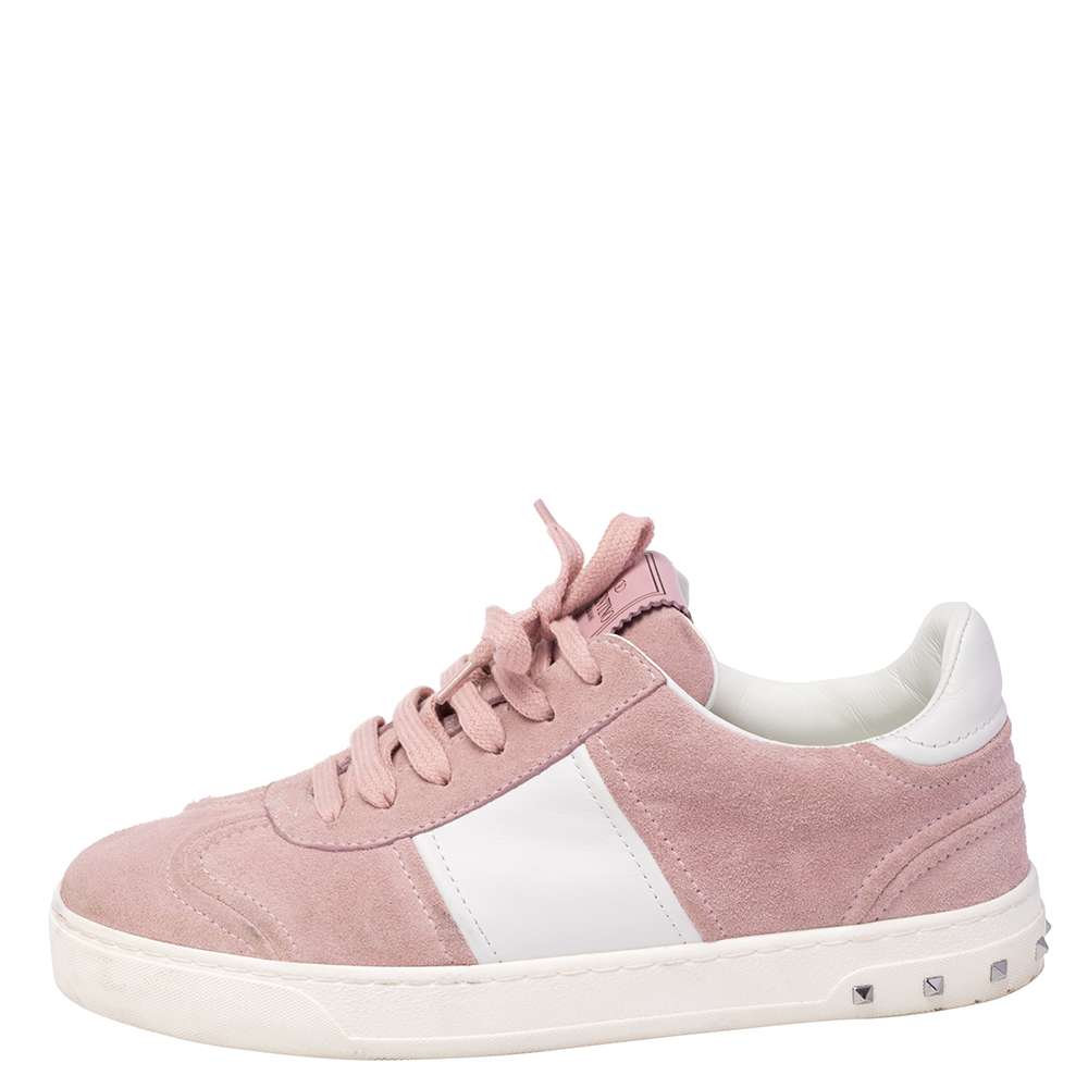 

Valentino Pink/White Suede and Leather Flycrew Lace Up Sneakers Size, Multicolor