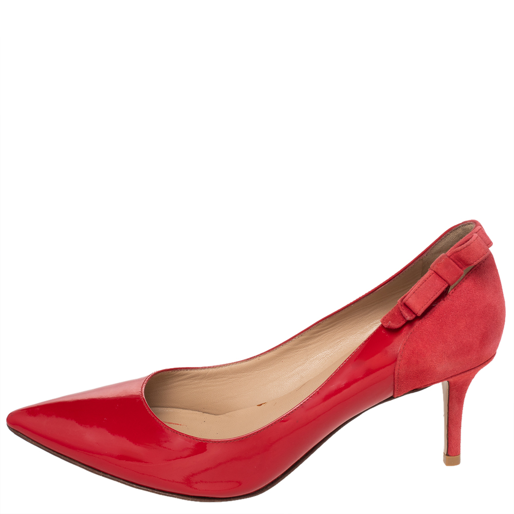 

Valentino Red Patent Leather And Suede Slingback Bow Pointed Toe Pumps Size