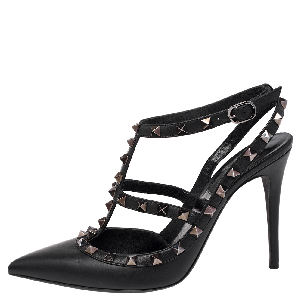 

Valentino Black Leather Rockstud Pointed Toe Sandals Size