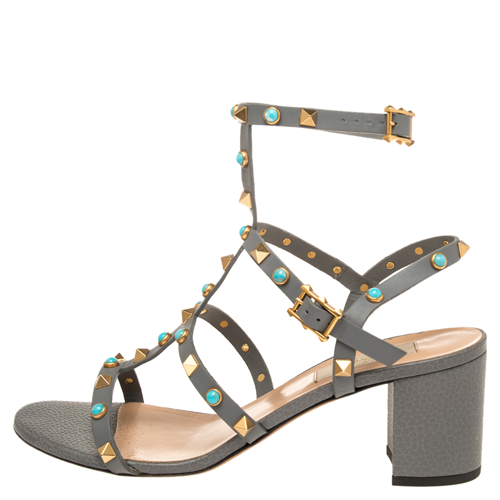 

Valentino Grey Leather Rolling Rockstud Sandals Size