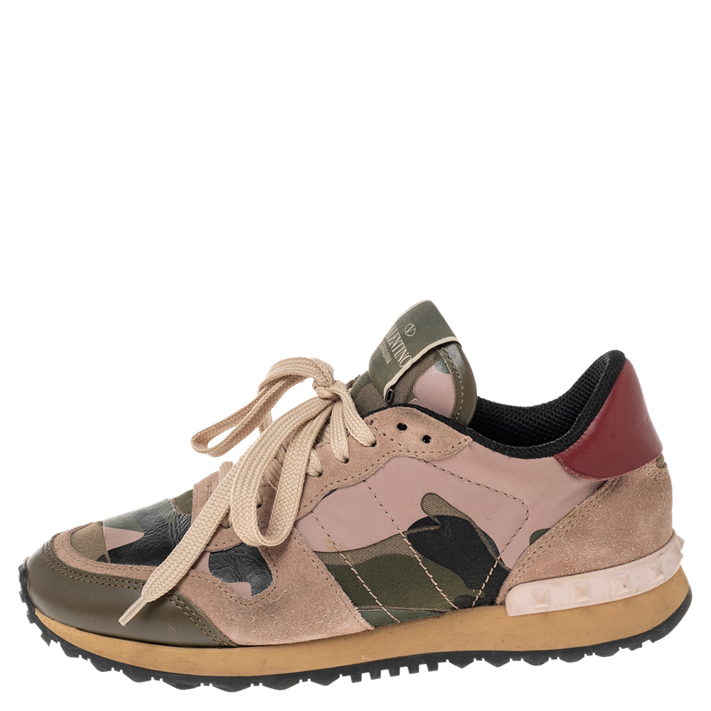 

Valentino Multicolor Camo Leather and Suede Rockrunner Sneakers Size