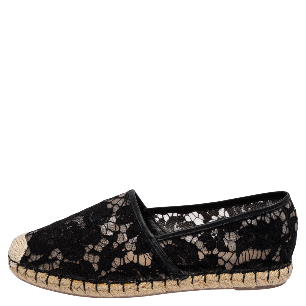 

Valentino Black Lace Espadrilles Flats Size