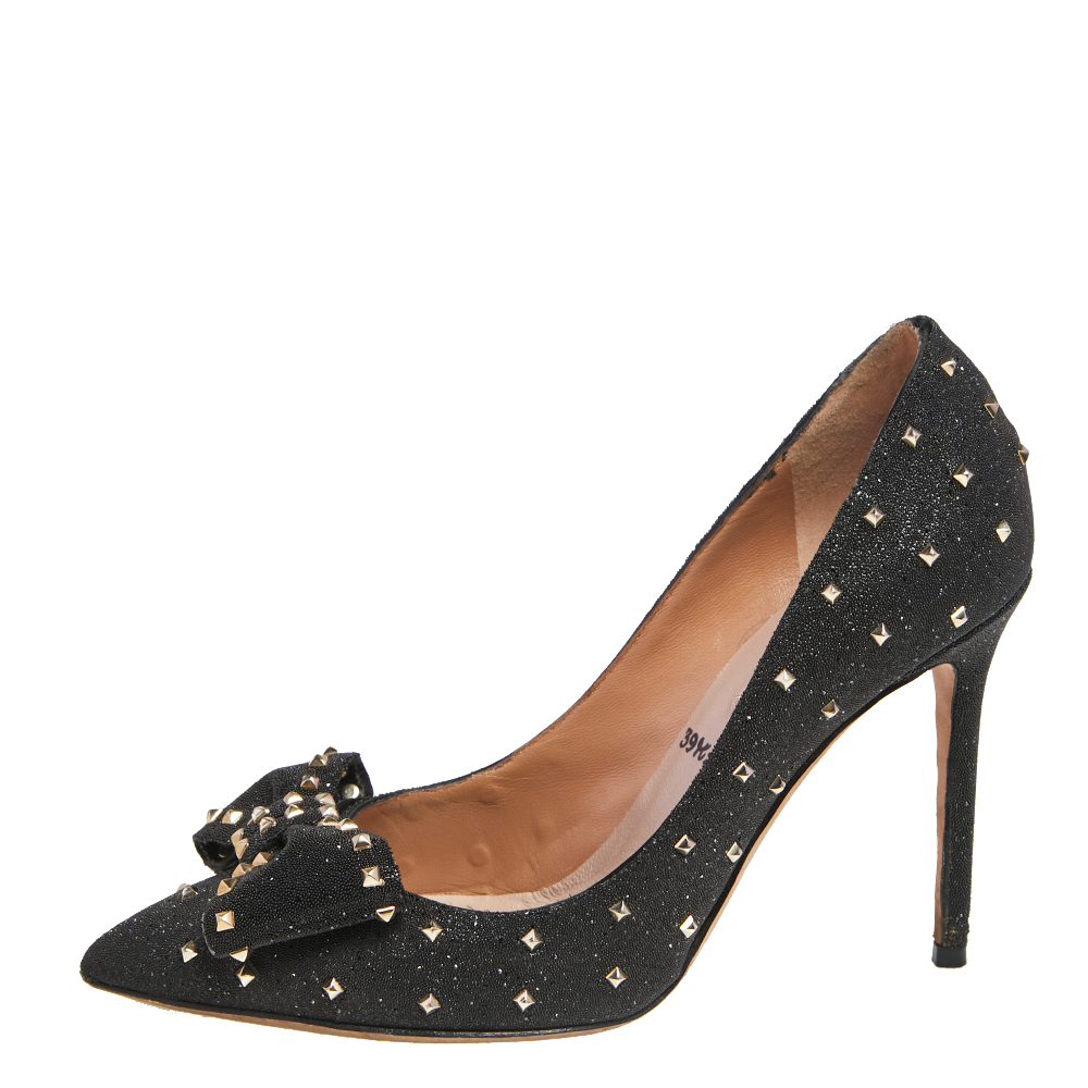 

Valentino Black Dazzling Crystal Bow Studded Pumps Size