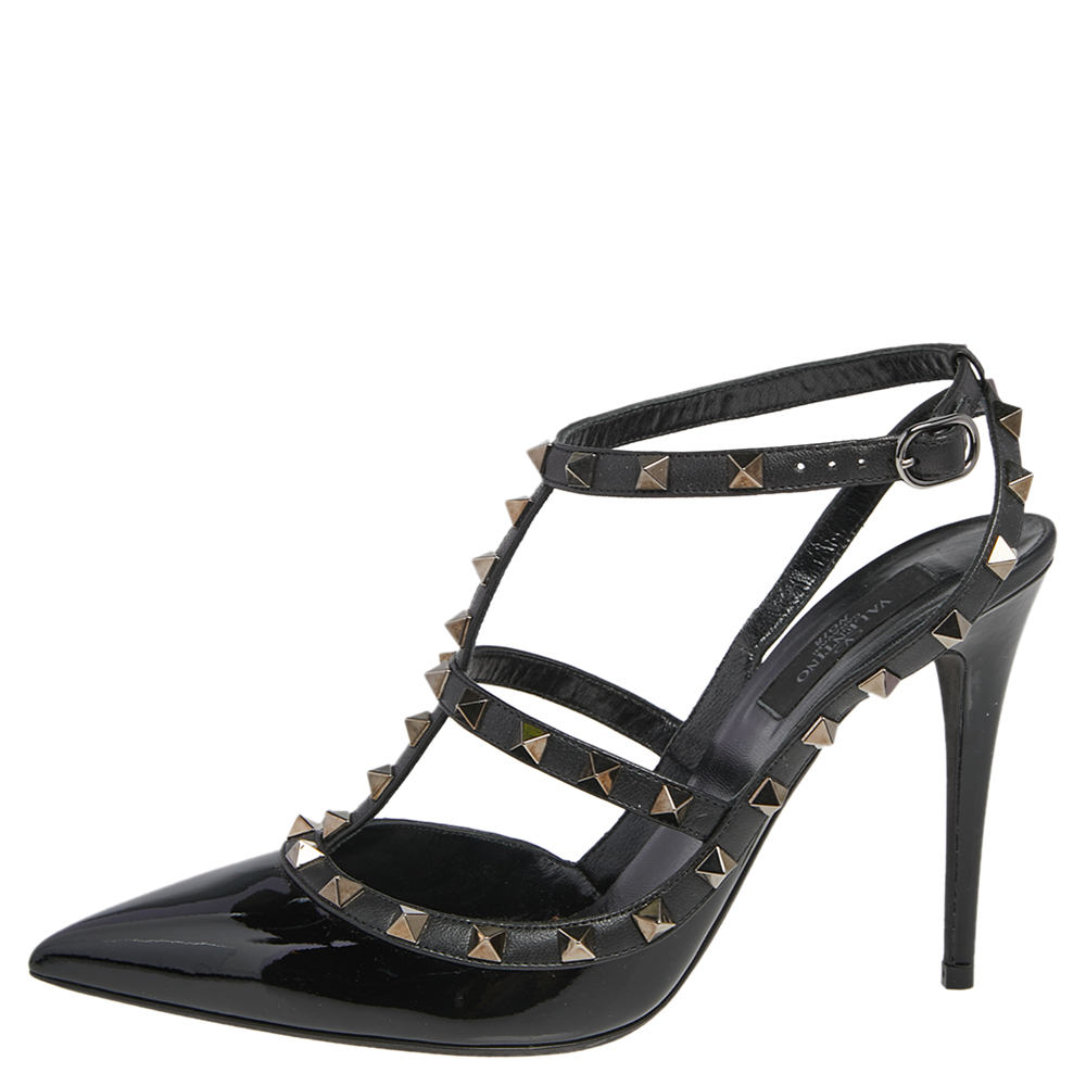 

Valentino Black Patent Leather Rockstud Pointed Toe Sandals Size