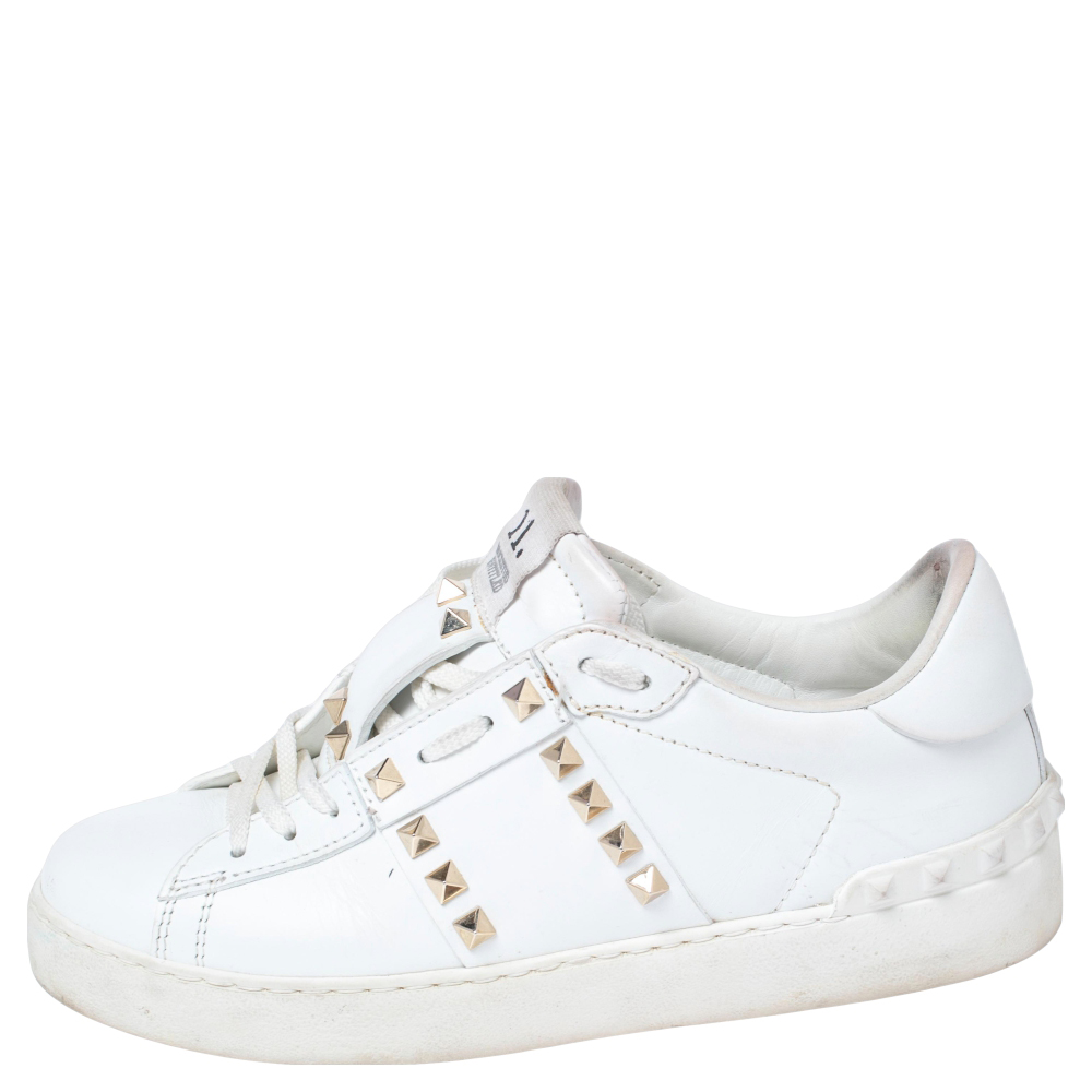 

Valentino White Leather Rockstud Lace Up Sneakers Size
