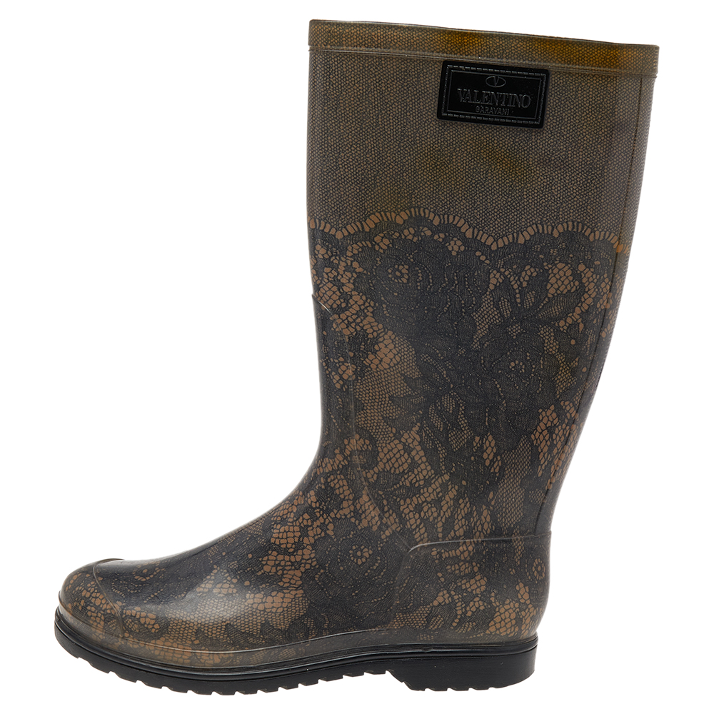 

Valentino Grey Lace Print Rubber Rain Boots Size
