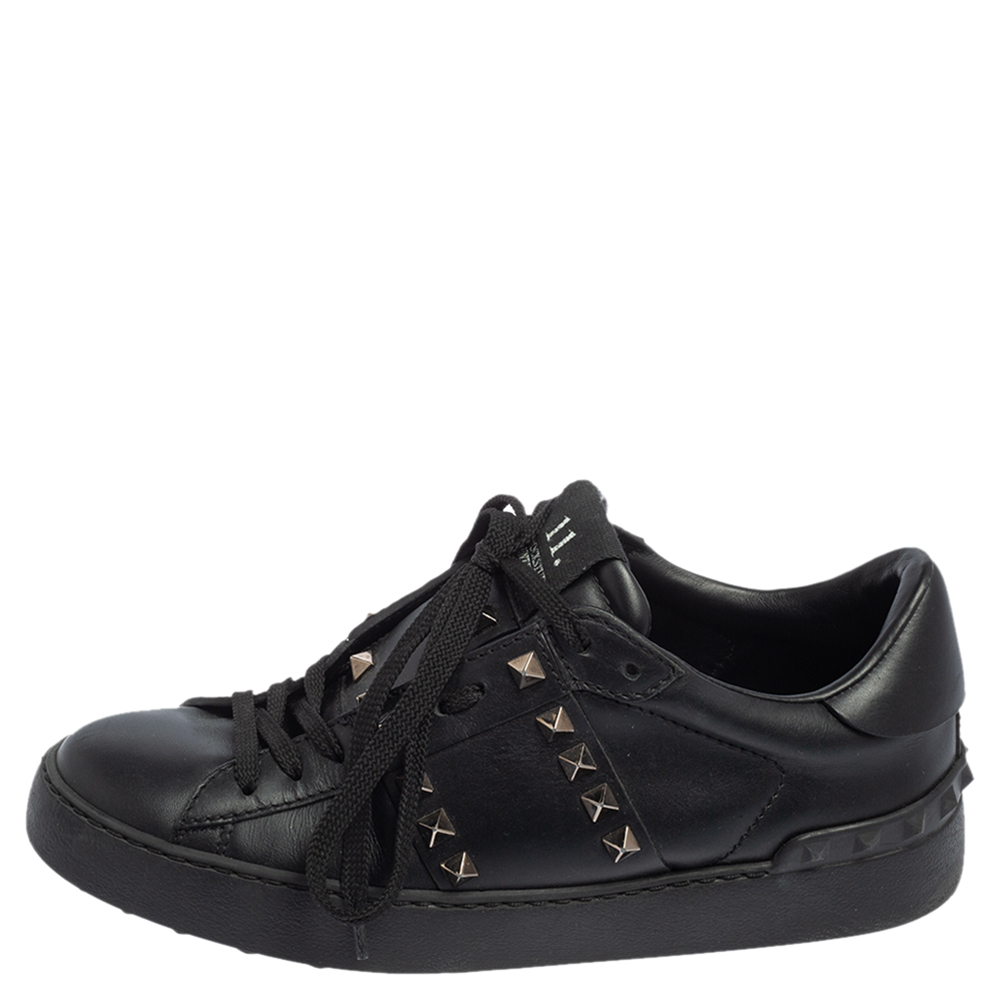 

Valentino Black Leather Rockstud Untitled Low Top Sneakers Size