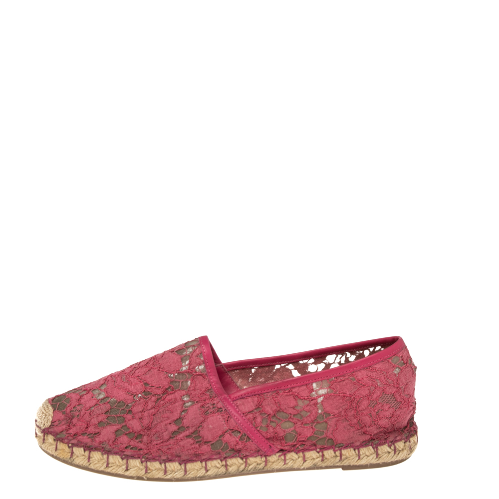 

Valentino Pink Lace Epadrille Flats Size