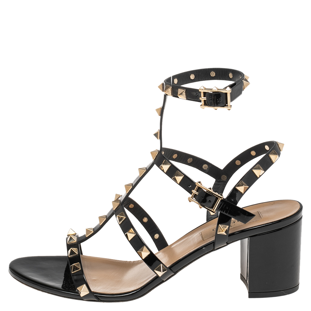

Valentino Black Patent Leather Rockstud Caged Sandals Size