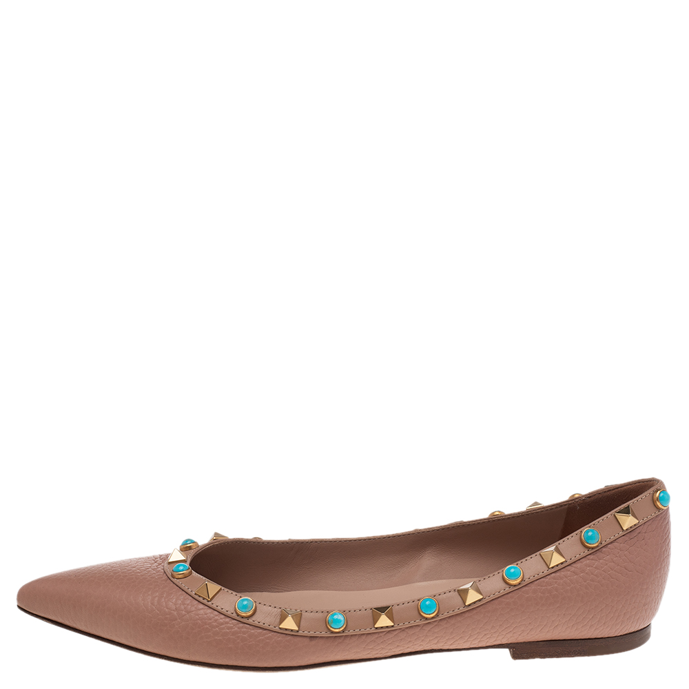 

Valentino Beige Leather Rockstud Ballet Flats Size