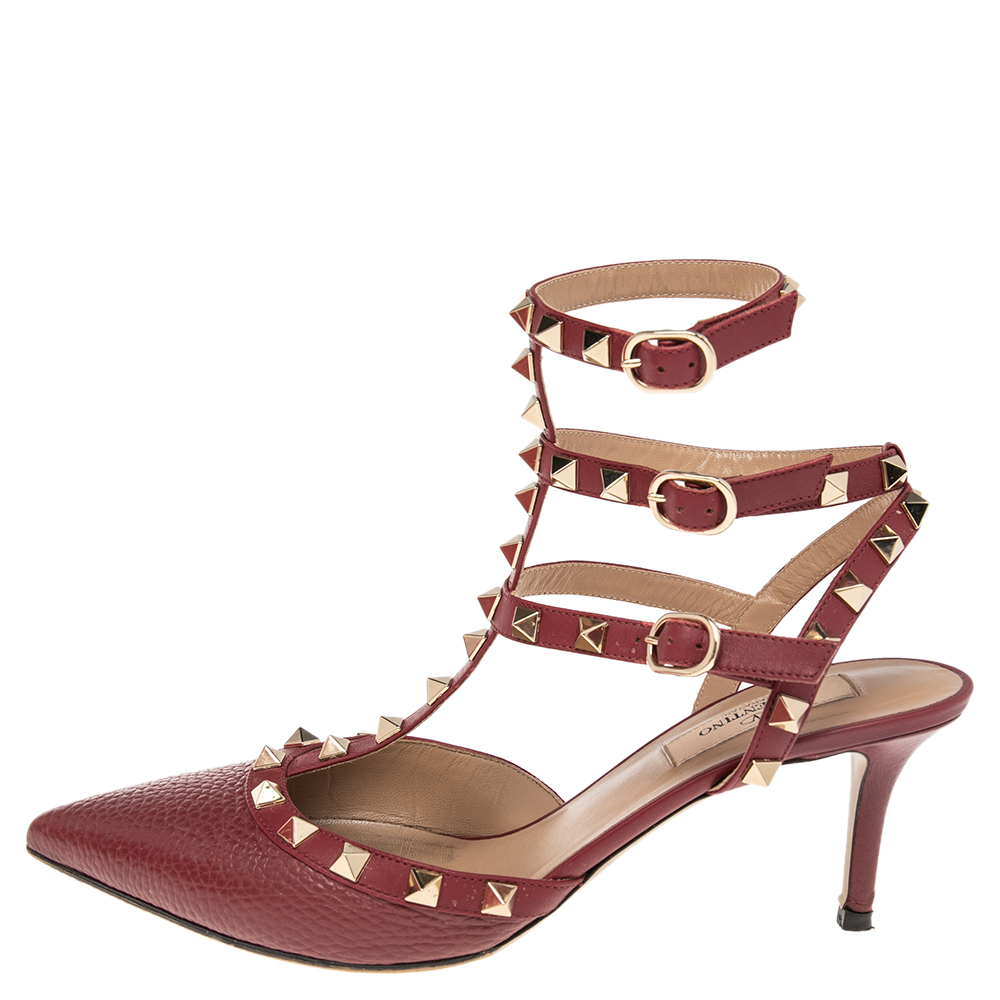 

Valentino Burgundy Leather Rockstud Pointed Toe Sandals Size