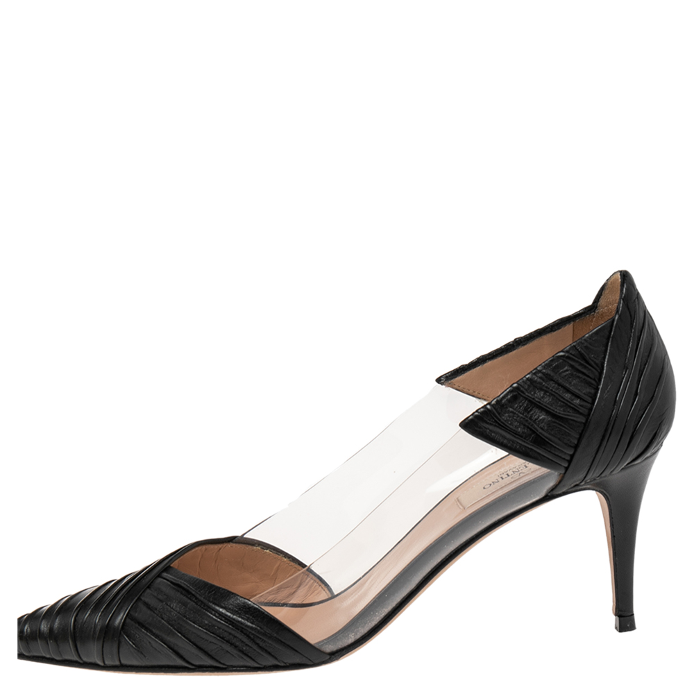 

Valentino Black Leather and PVC B Drape Pointed Toe Pumps Size