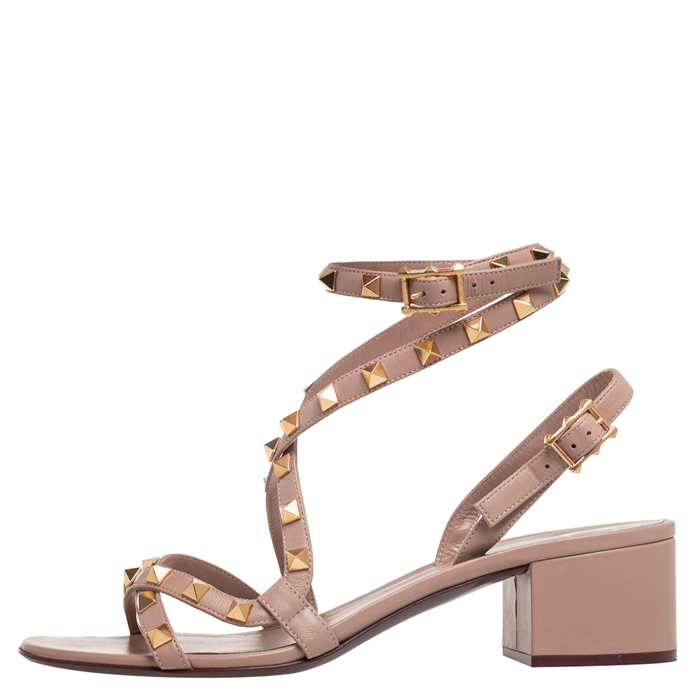 

Valentino Beige Leather Rockstud Ankle Wrap Sandals Size