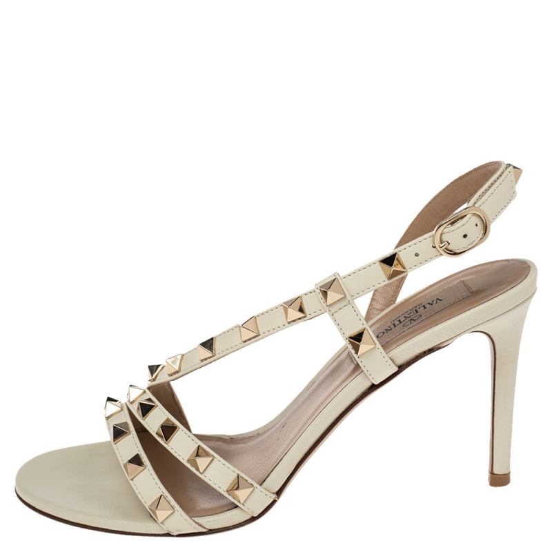 

Valentino White Leather Rockstud Thong Flat Sandals Size, Green