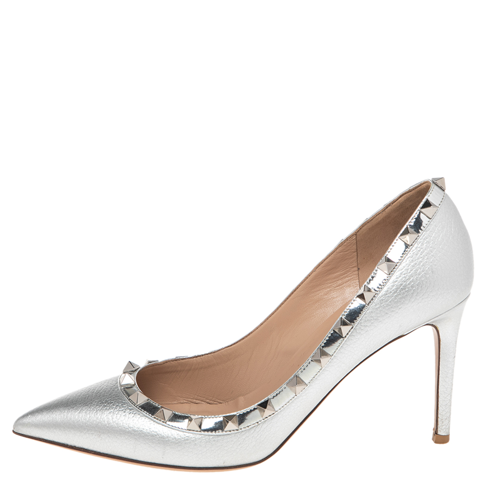 

Valentino Metallic Silver Leather Rockstud Pointed Toe Pumps Size