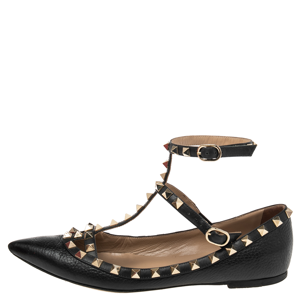 

Valentino Black Leather Rockstud Caged Ballet Flats Size