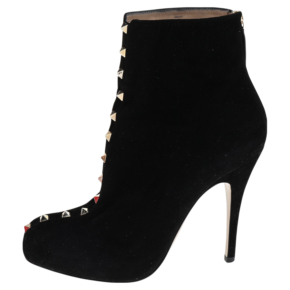 

Valentino Black Suede Rockstud Ankle Boots Size
