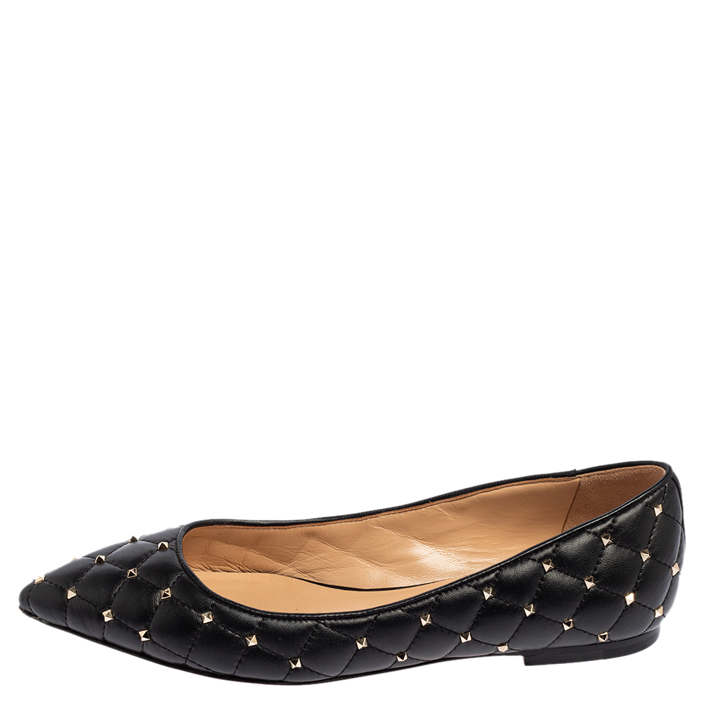 

Valentino Black Leather Rockstud Embellished Pointed Toe Ballet Flats Size