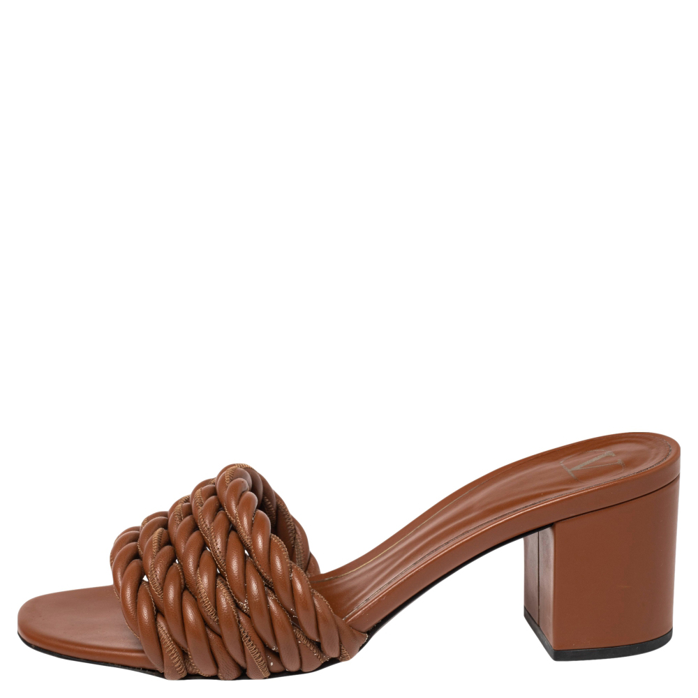 

Valentino Brown Leather Braided Slide Sandals Size