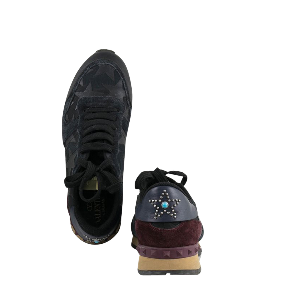 

Valentino Black/Red Suede and Leather Rockrunner Star Sneakers Size IT