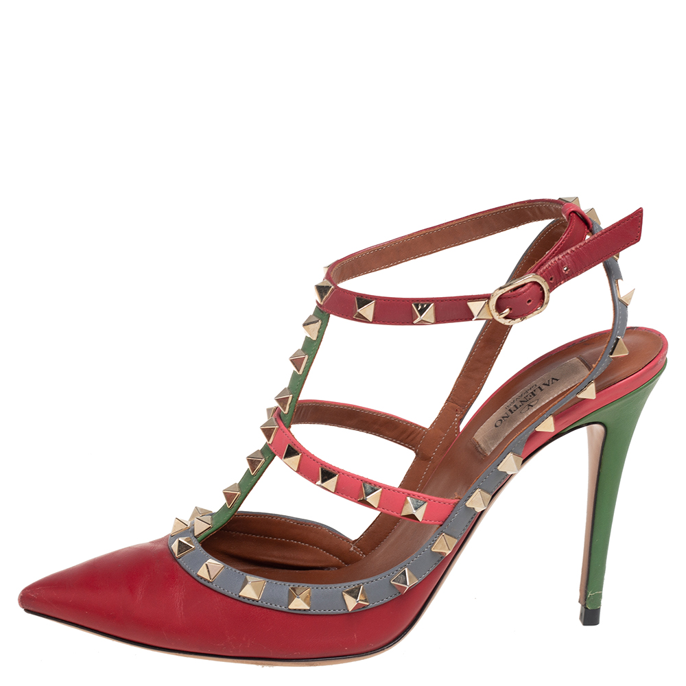 

Valentino Multicolor Leather Rockstud Pointed Toe Sandals Size