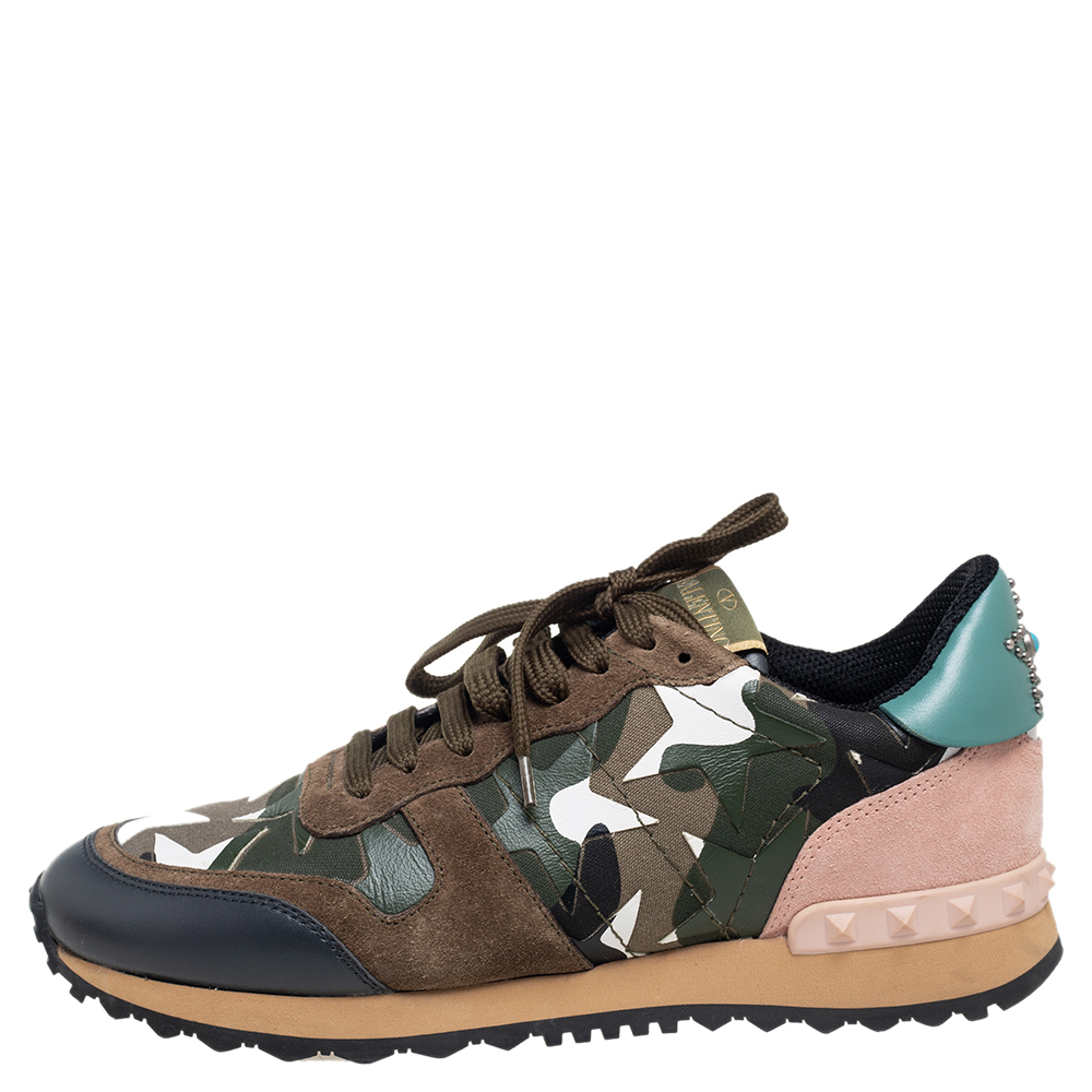 

Valentino Multicolor Camo Star Patch Leather and Suede Rockrunner Sneakers Size