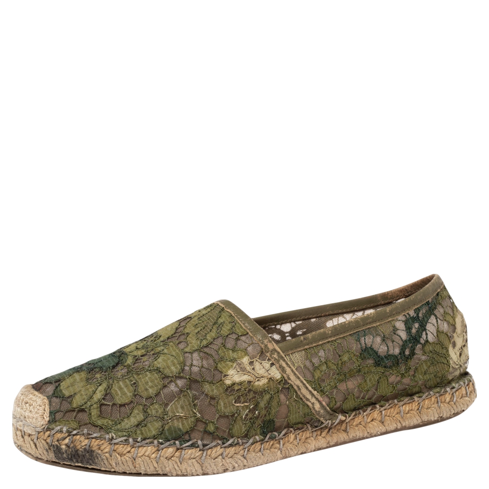 

Valentino Green Lace Espadrille Flats Size