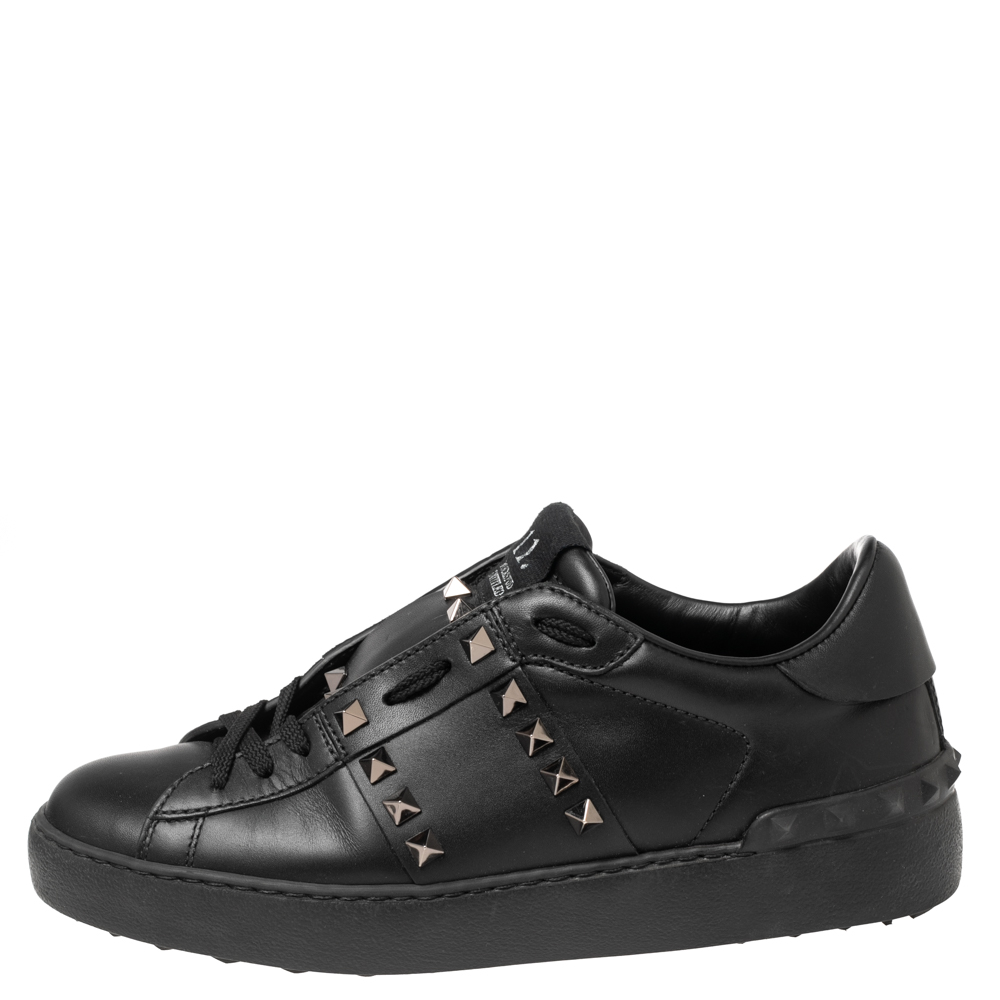 

Valentino Black Leather Open Low Top Sneakers Size