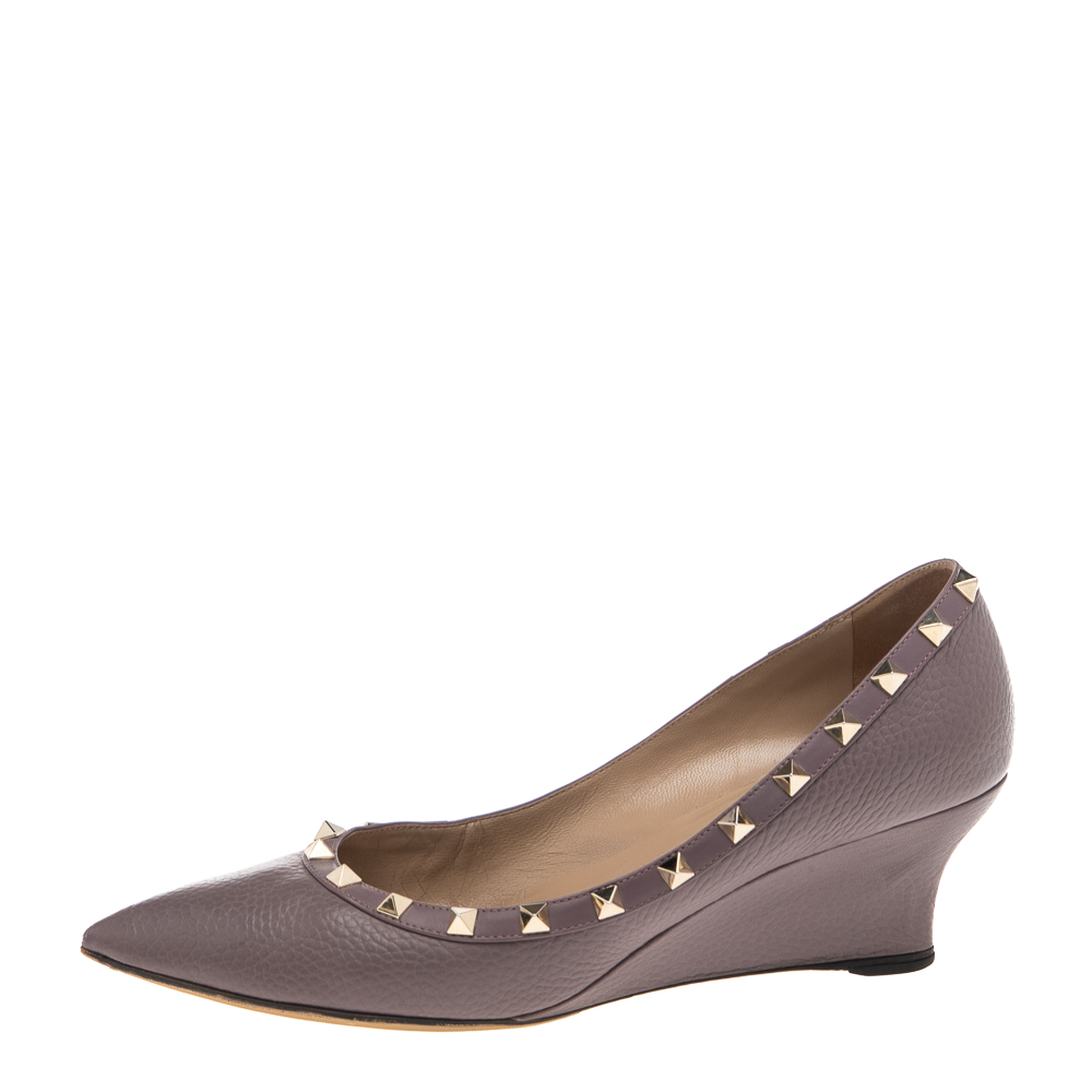

Valentino Purple Leather Rockstud Wedge Pumps Size