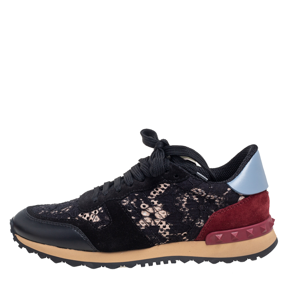 

Valentino Black Lace, Leather and Suede Rockrunner Sneakers Size