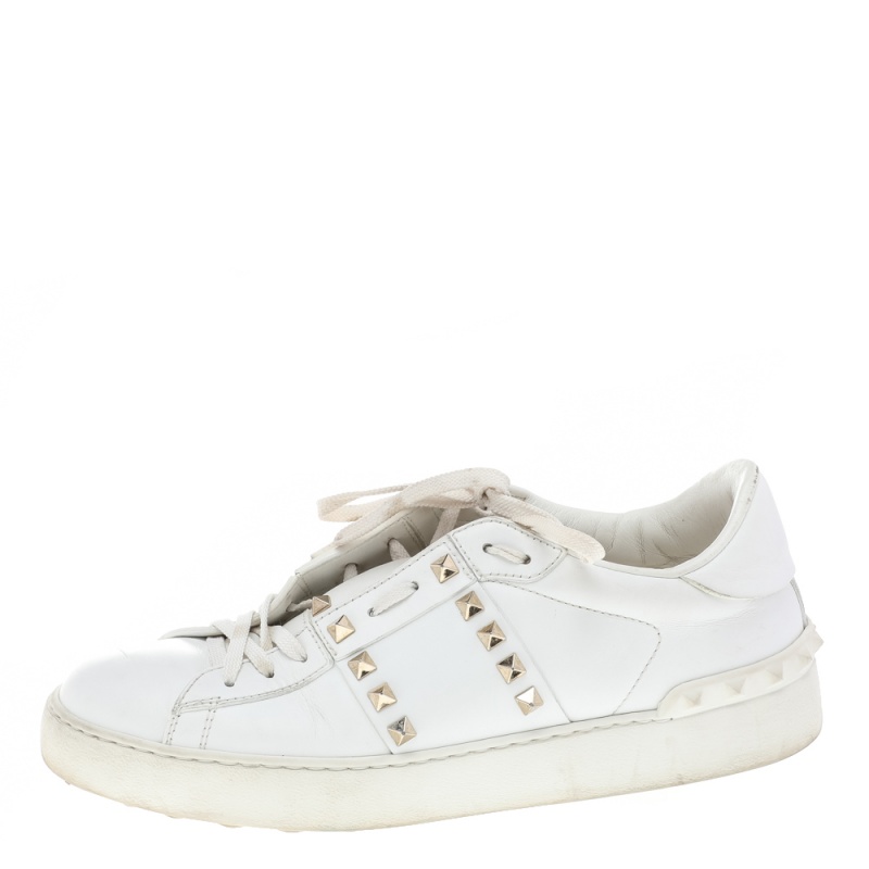 

Valentino White Leather Rockstud Sneakers Size