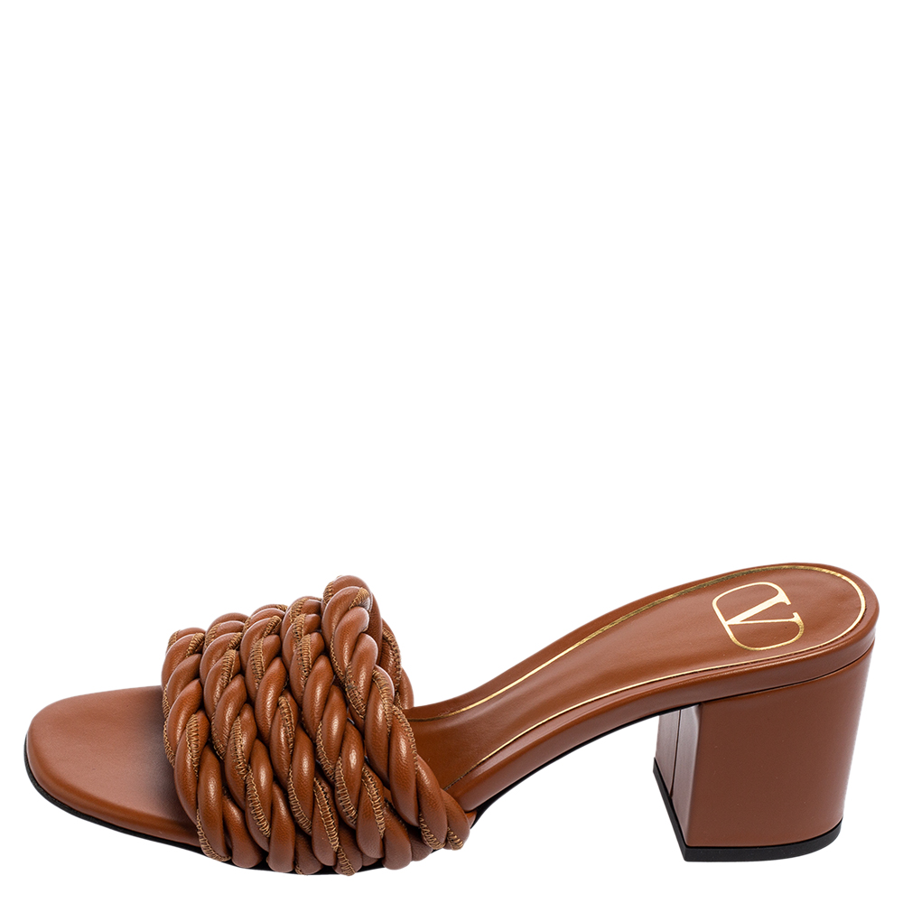 

Valentino Brown Leather Rope Slide Sandals Size