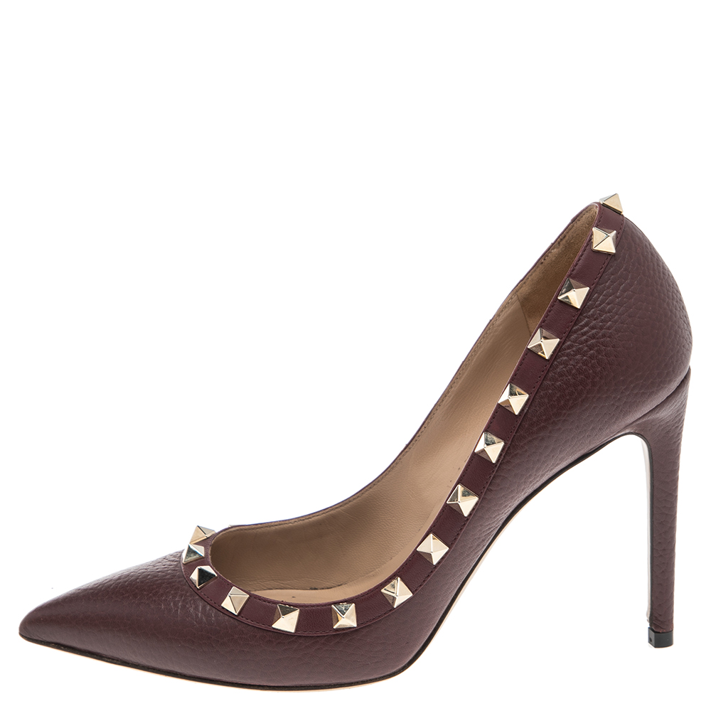 

Valentino Burgundy Leather Rockstud Pointed-Toe Pumps Size