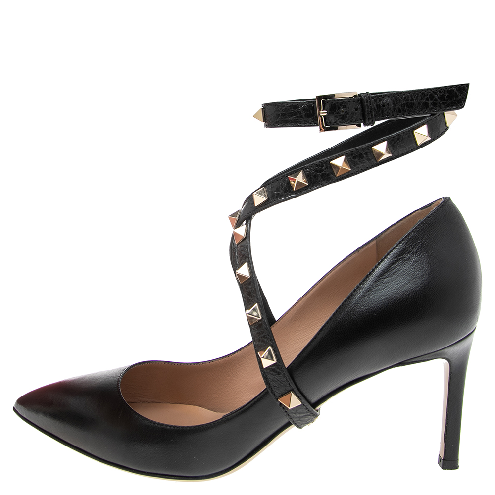 

Valentino Black Leather Rockstud Wrap Pumps Size