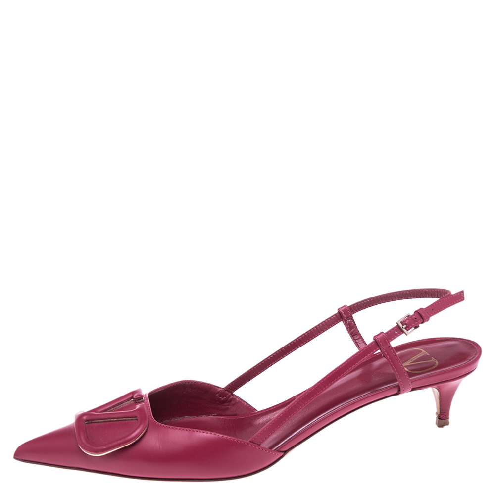 

Valentino Red Leather VLogo Slingback Pumps Size