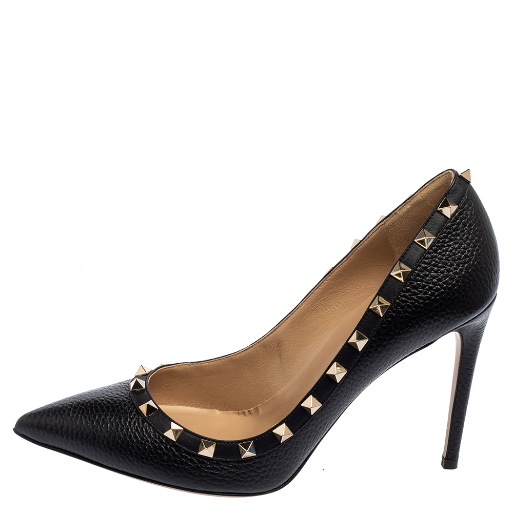 

Valentino Black Leather Rockstud Pointed-Toe Pumps Size