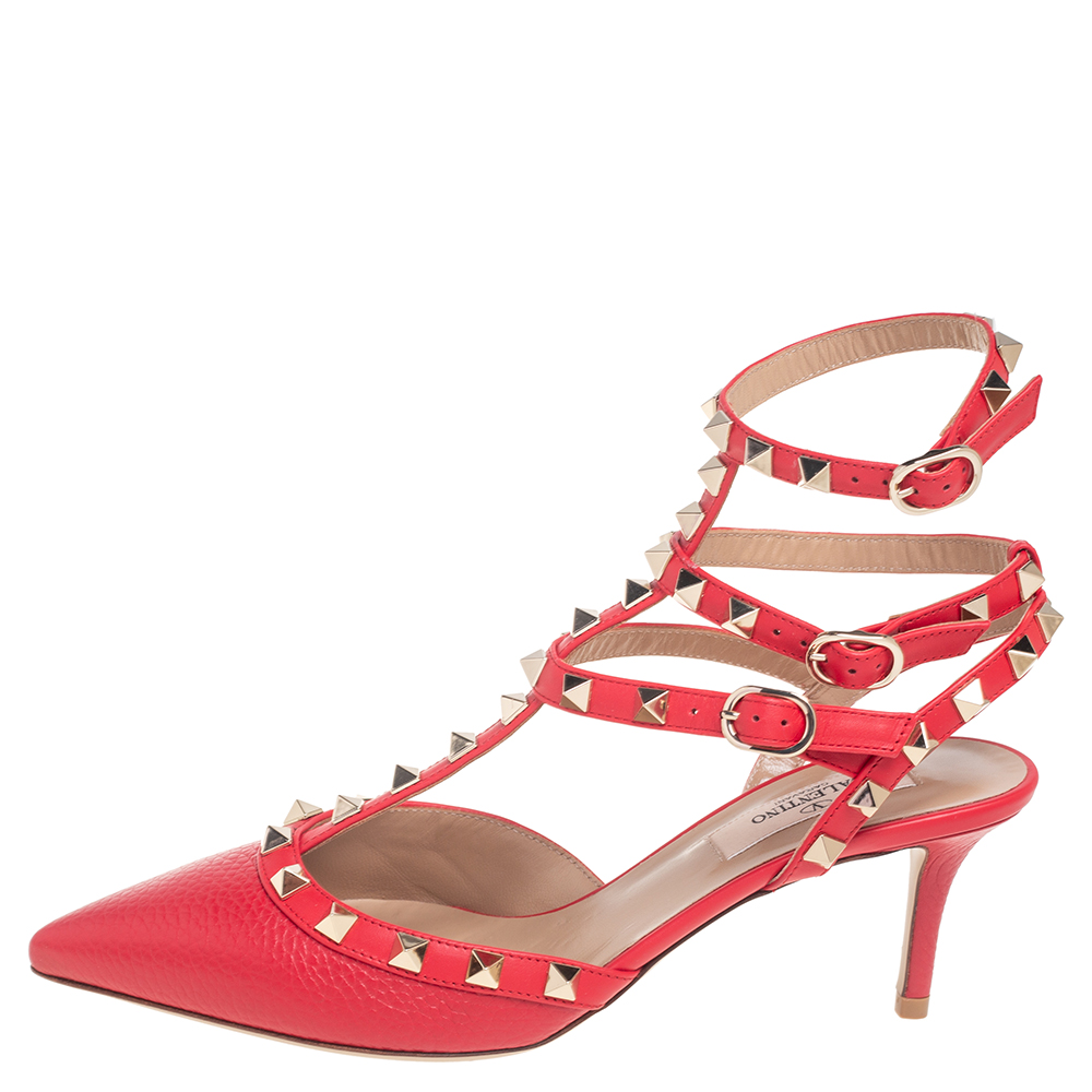

Valentino Red Leather Rockstud Caged Pointed-Toe Pumps Size