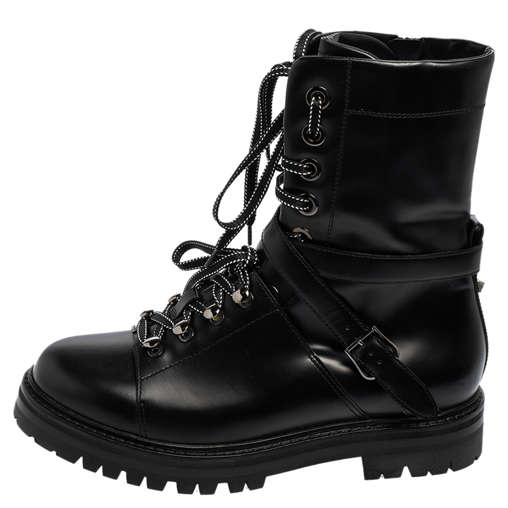 

Valentino Black Glossy Leather Combat Boots Size