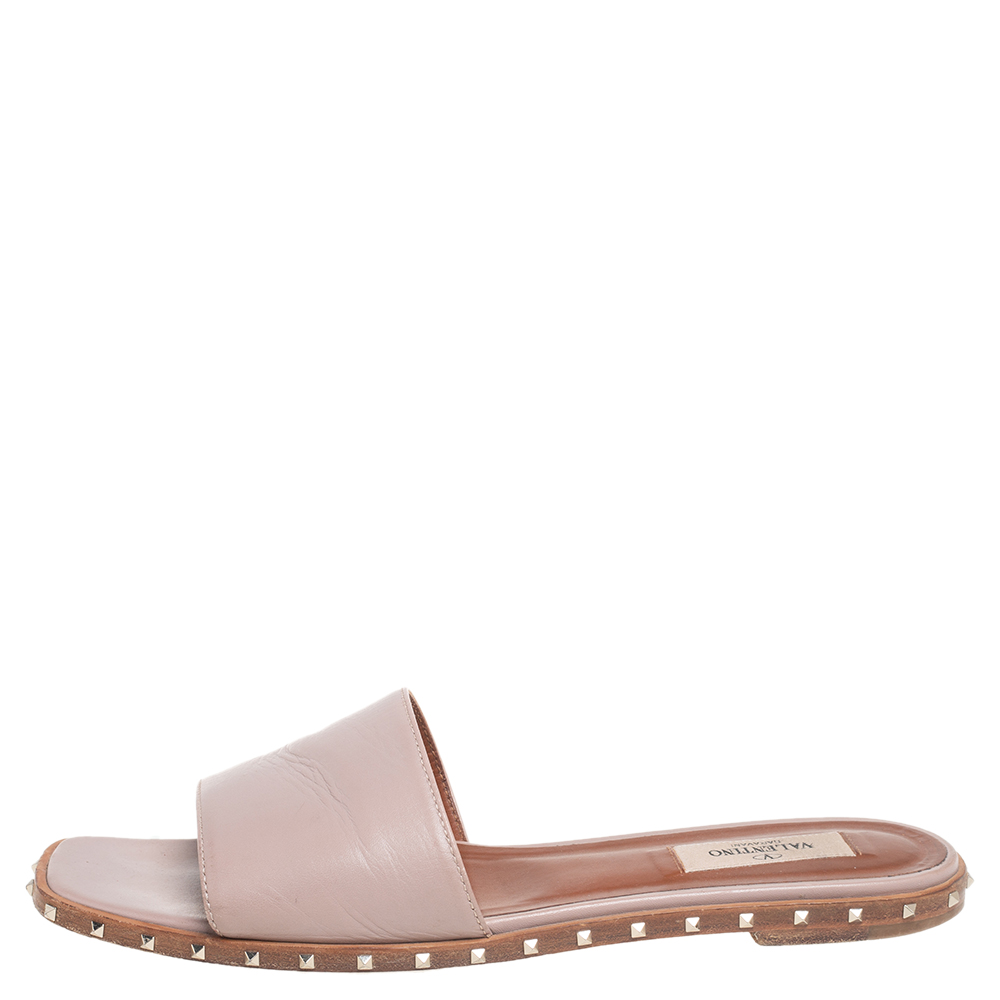 

Valentino Old Rose Leather Soul Rockstud Flat Slides Size, Pink