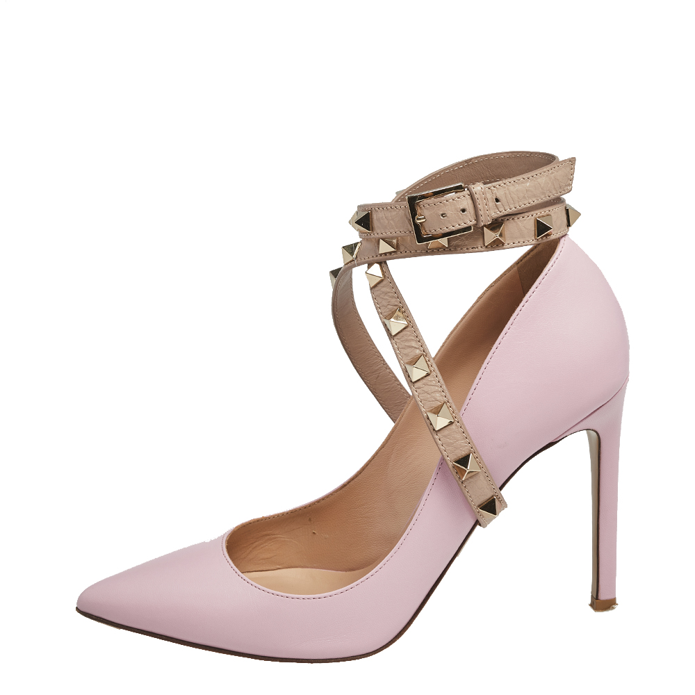 

Valentino Pink Leather Rockstud Ankle Strap Pumps Size