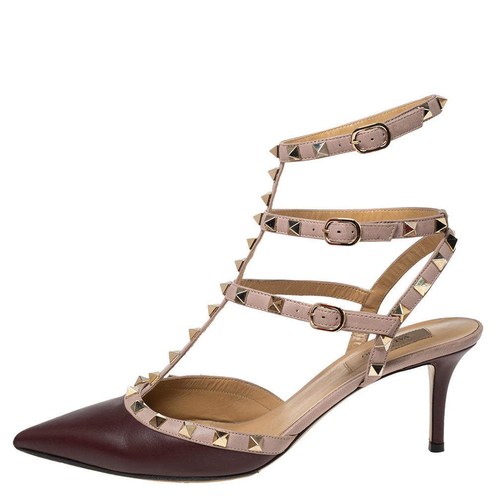 

Valentino Purple/Pink Leather Rockstud Pointed-Toe Pumps Size