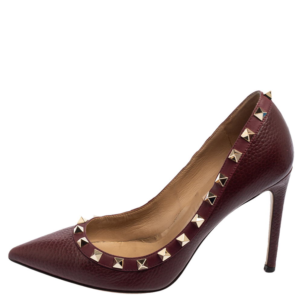 

Valentino Burgundy Leather Rockstud Pointed-Toe Pumps Size