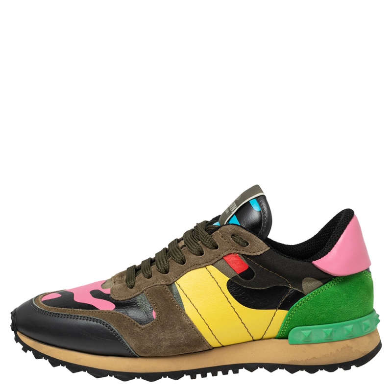 

Valentino Multicolor Suede, Camo Print Leather and Canvas Rockrunner Sneakers Size