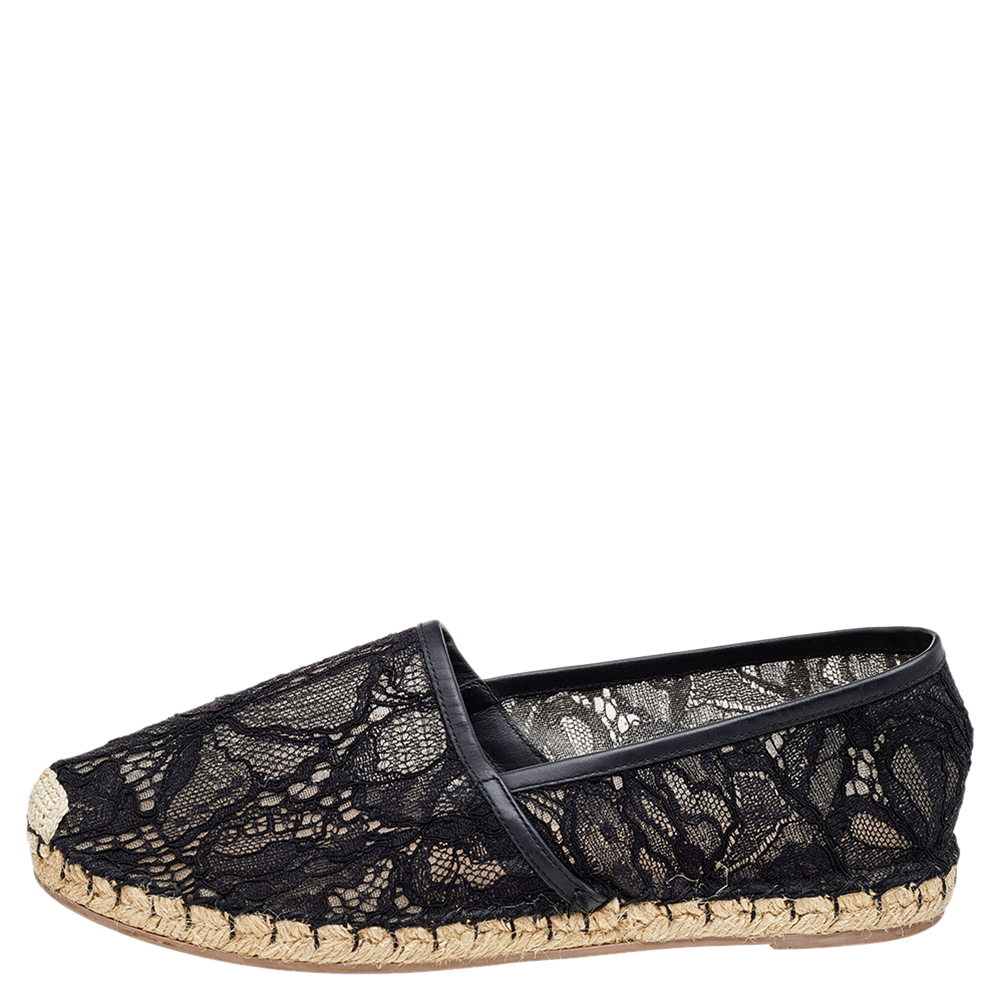 

Valentino Black Lace Espadrille Flats Size