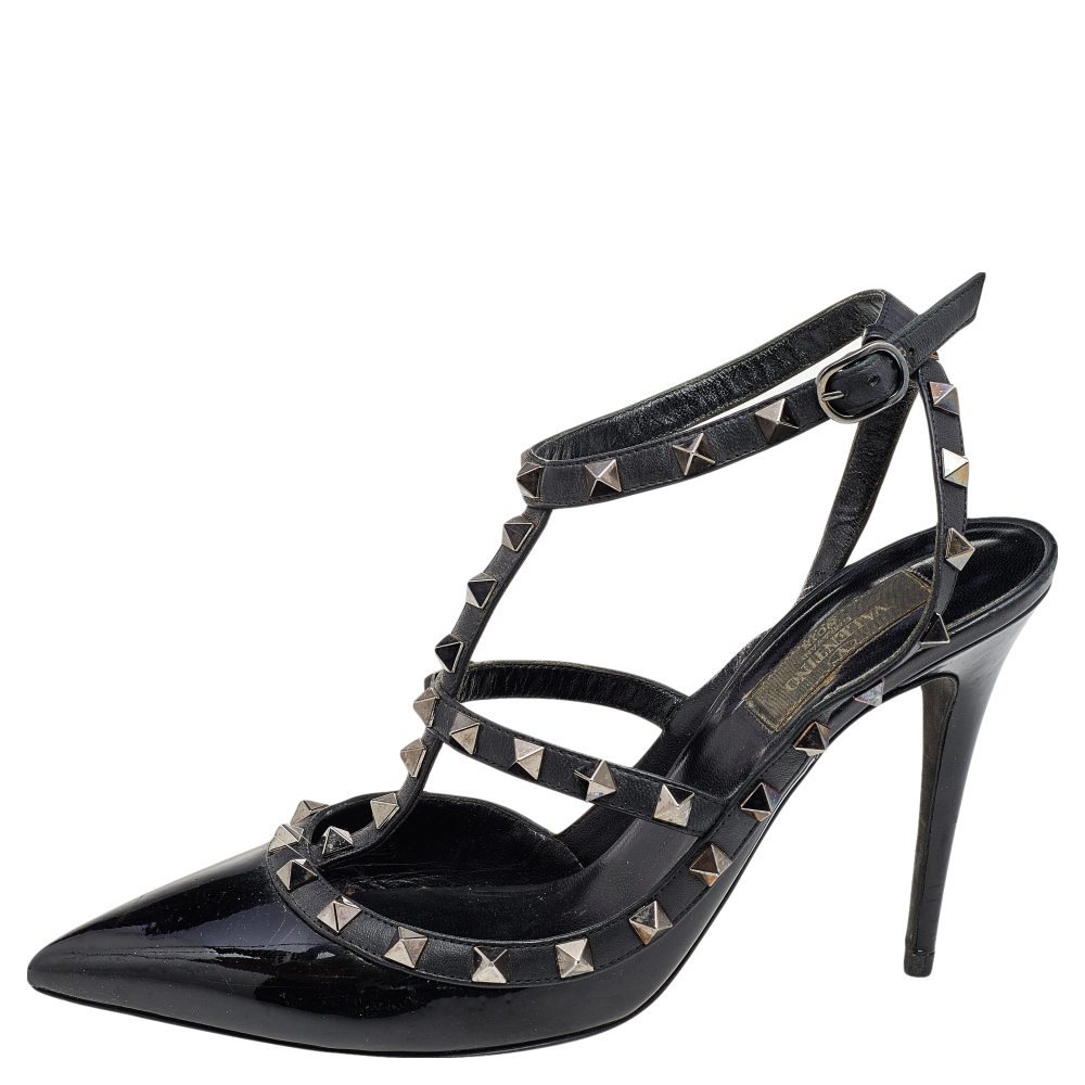 

Valentino Black Patent And Leather Rockstud Sandals Size