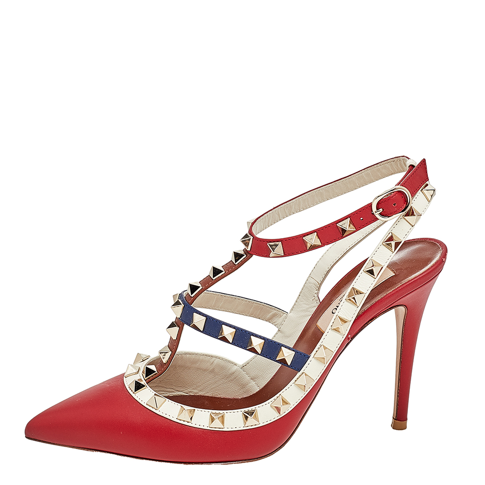 

Valentino Multicolor Leather Rockstud Pointed Toe Ankle Strap Sandals Size