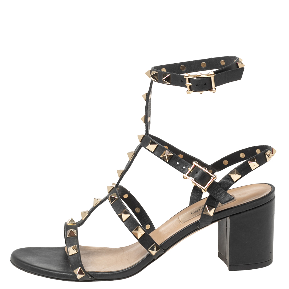 

Valentino Black Leather Rockstud Sandals Size