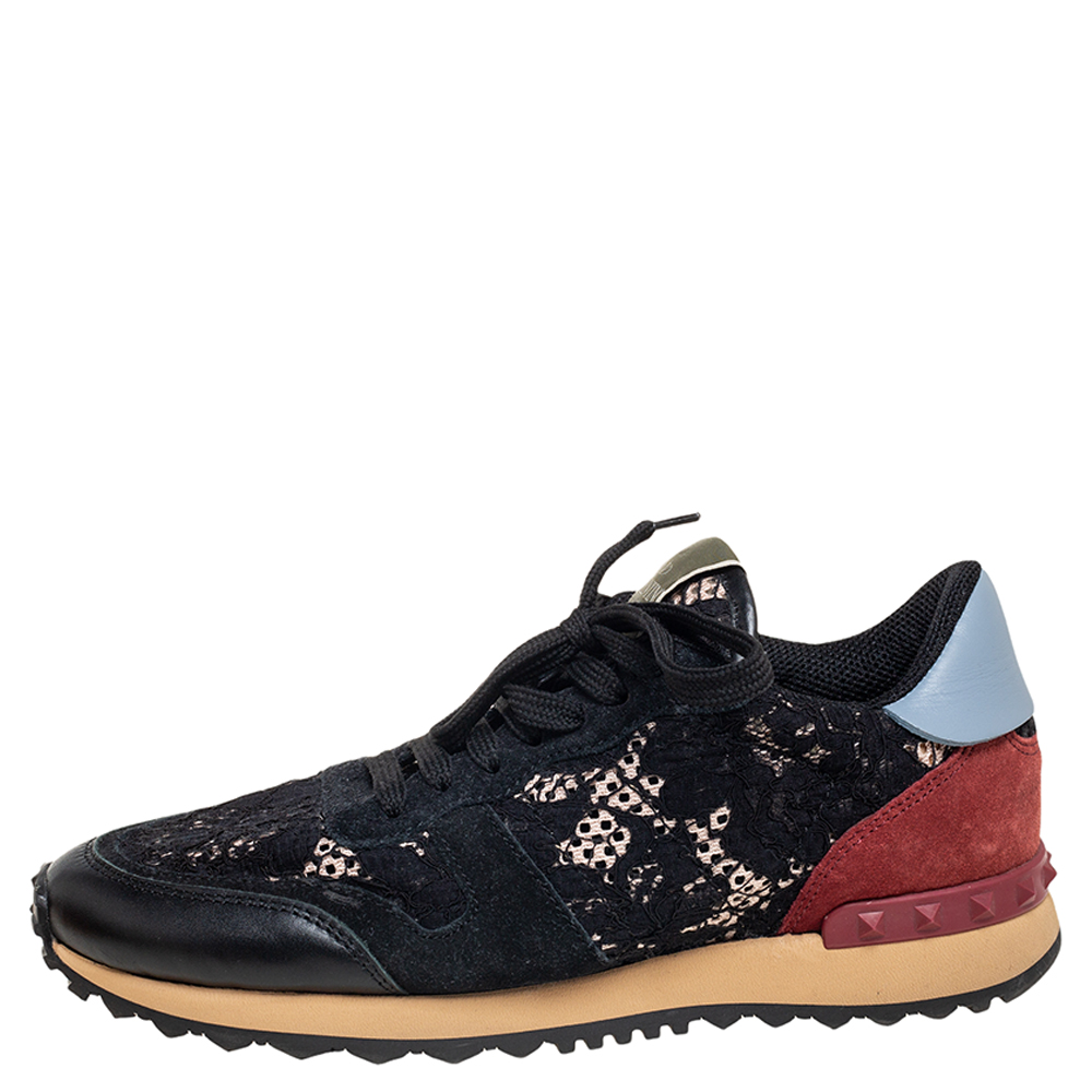 

Valentino Multicolor Leather, Macrame Lace and Suede Rockrunner Sneakers Size