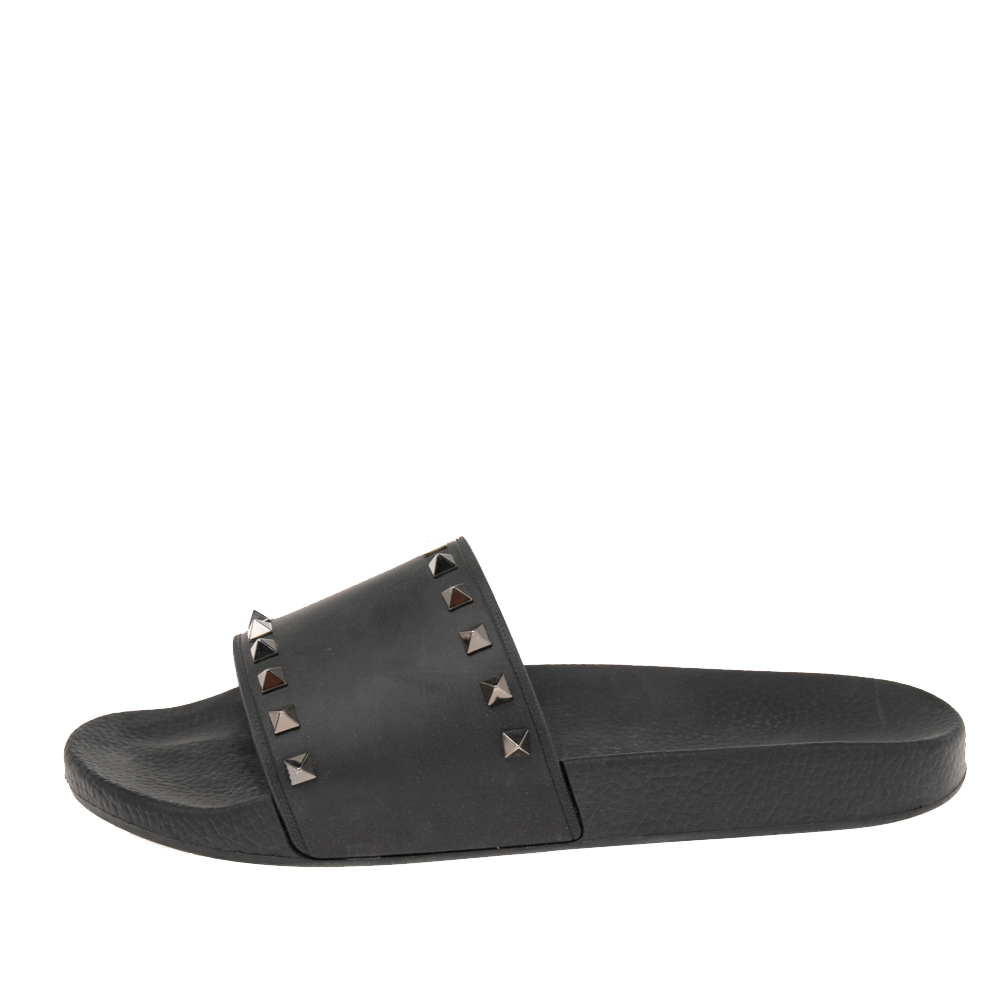 

Valentino Black Rubber Rockstud Flat Slides Size
